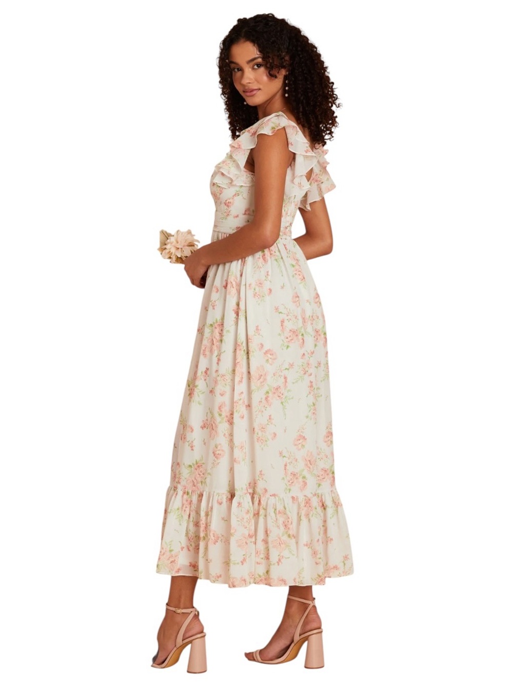 Birdie Grey Michelle chiffon maxi dress in whimsical blooms ruffle floral - Picture 3 of 13